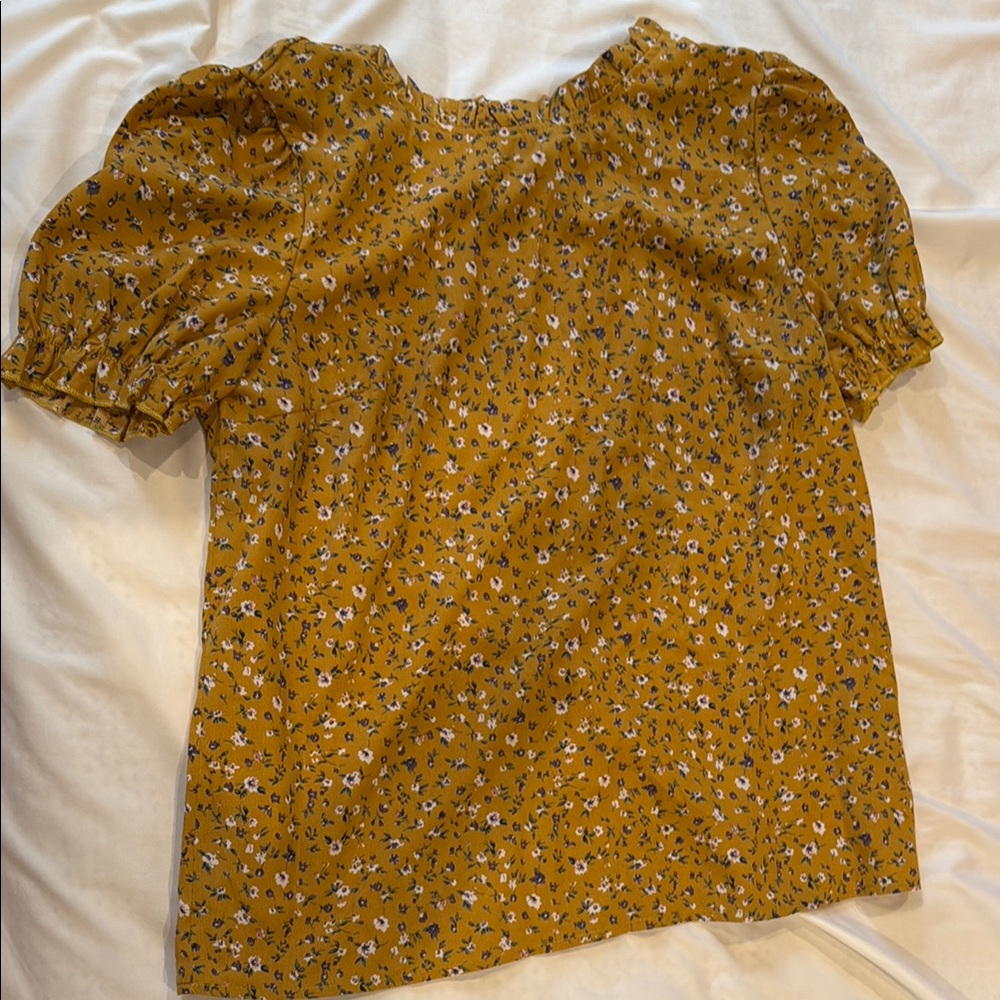 Floral Mustard Puff Sleeve Top